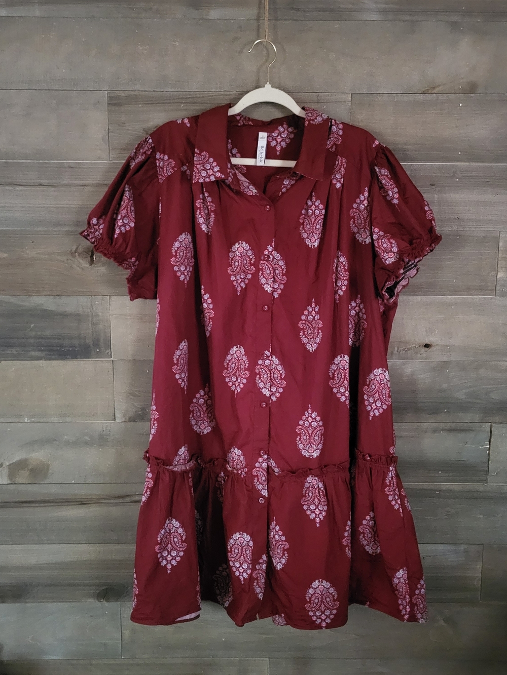 Torrid Belle Isle Burgundy Paisley Puff Sleeve Tiered Dress Plus Size 2X